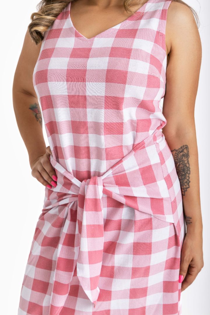 Checkered Wrap-Front Midi Dress - MAG