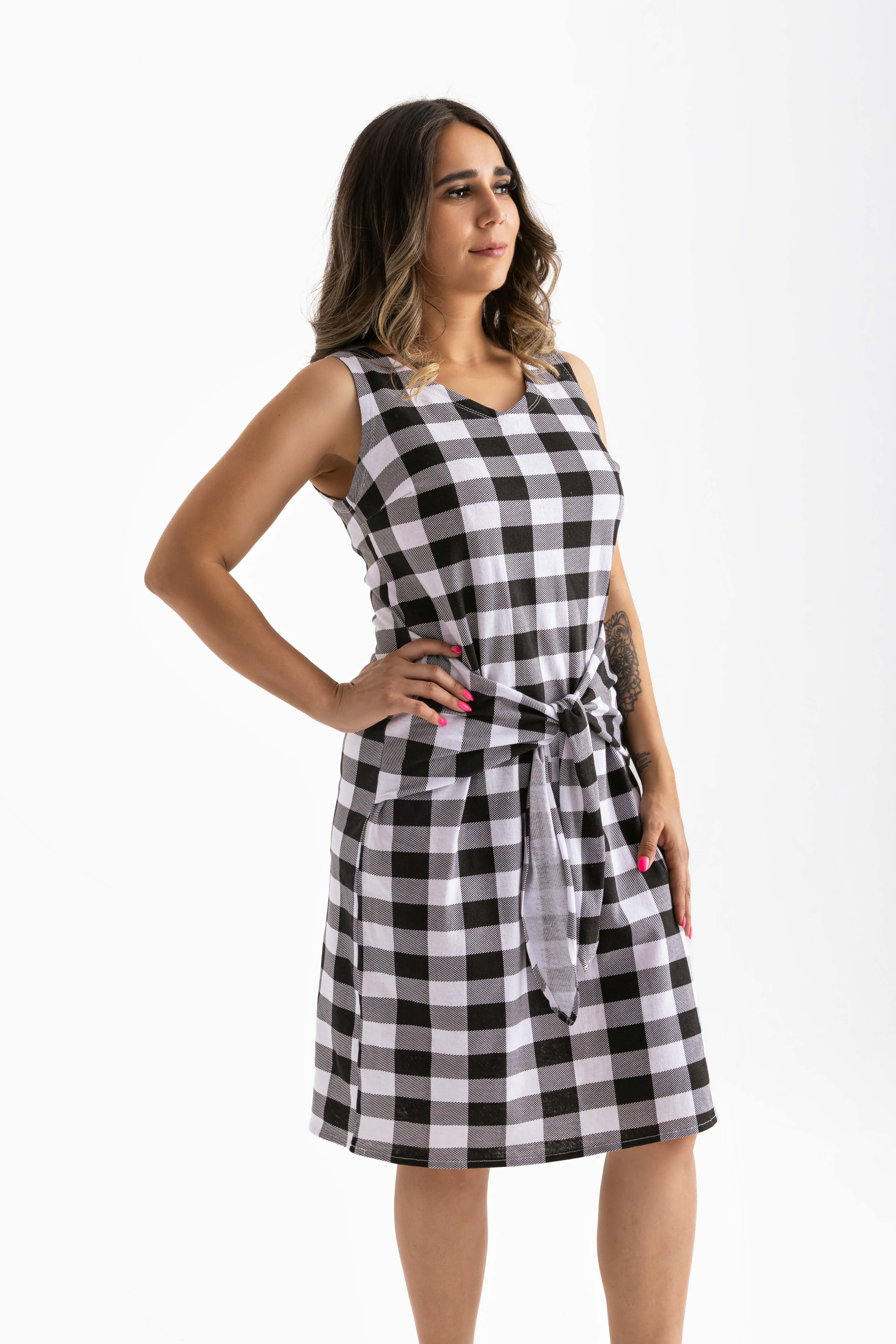 Checkered Wrap-Front Midi Dress